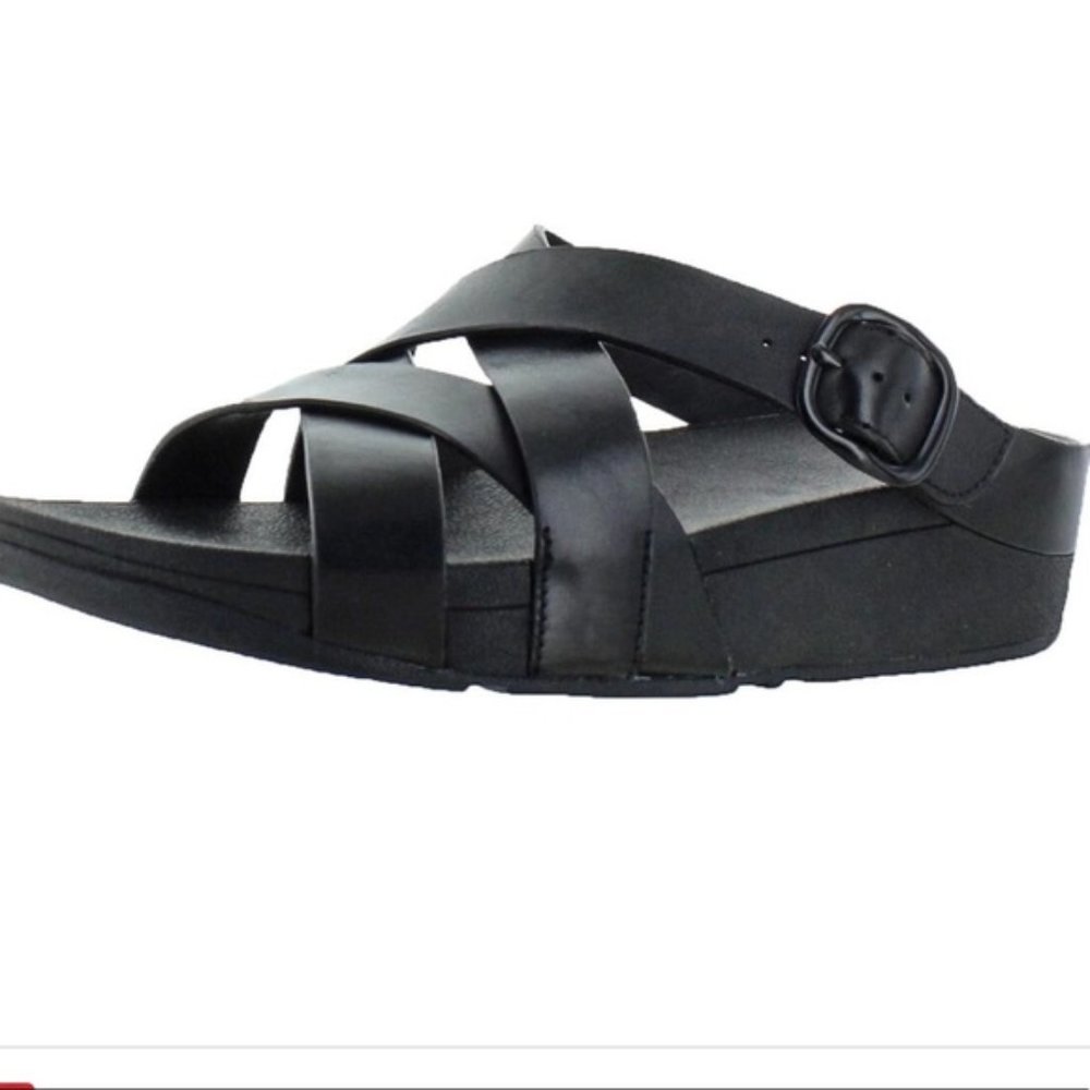 Fitflop The Skinny Criss Cross Slide Black Leather Size 7